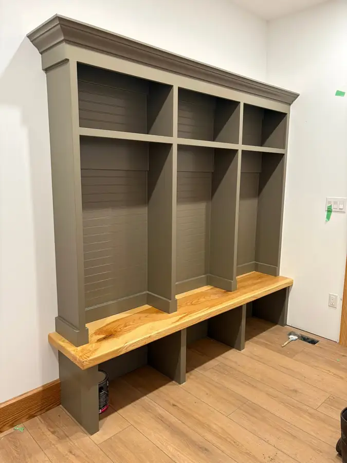 Custom built in mudroom bench and cubbies